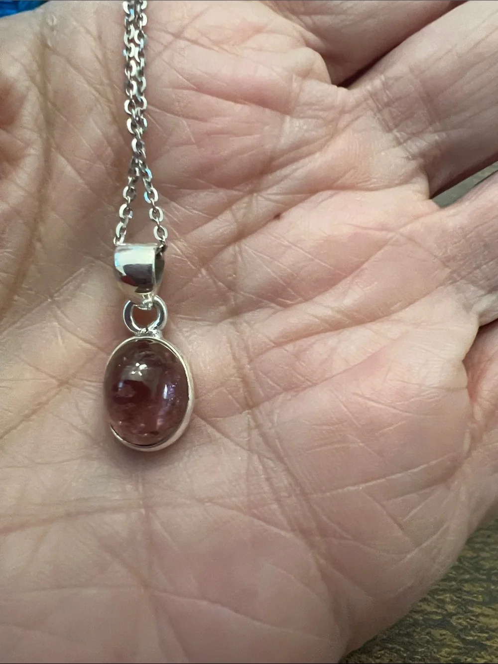 Sterling Silver Oval Pink Tourmaline Pendant  in a 20” 925 Italian chainNecklace